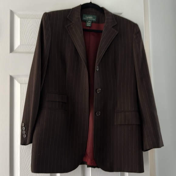 Lauren Ralph Lauren Pinstripe Wool Blazer in Brown - Picture 6 of 6